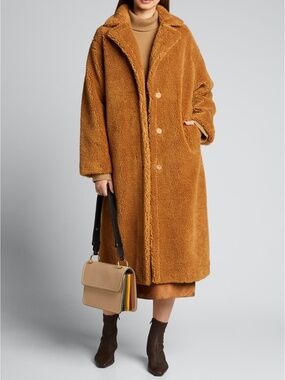Stand Studio Camel Teddy Coat with Classic Collar Medium
